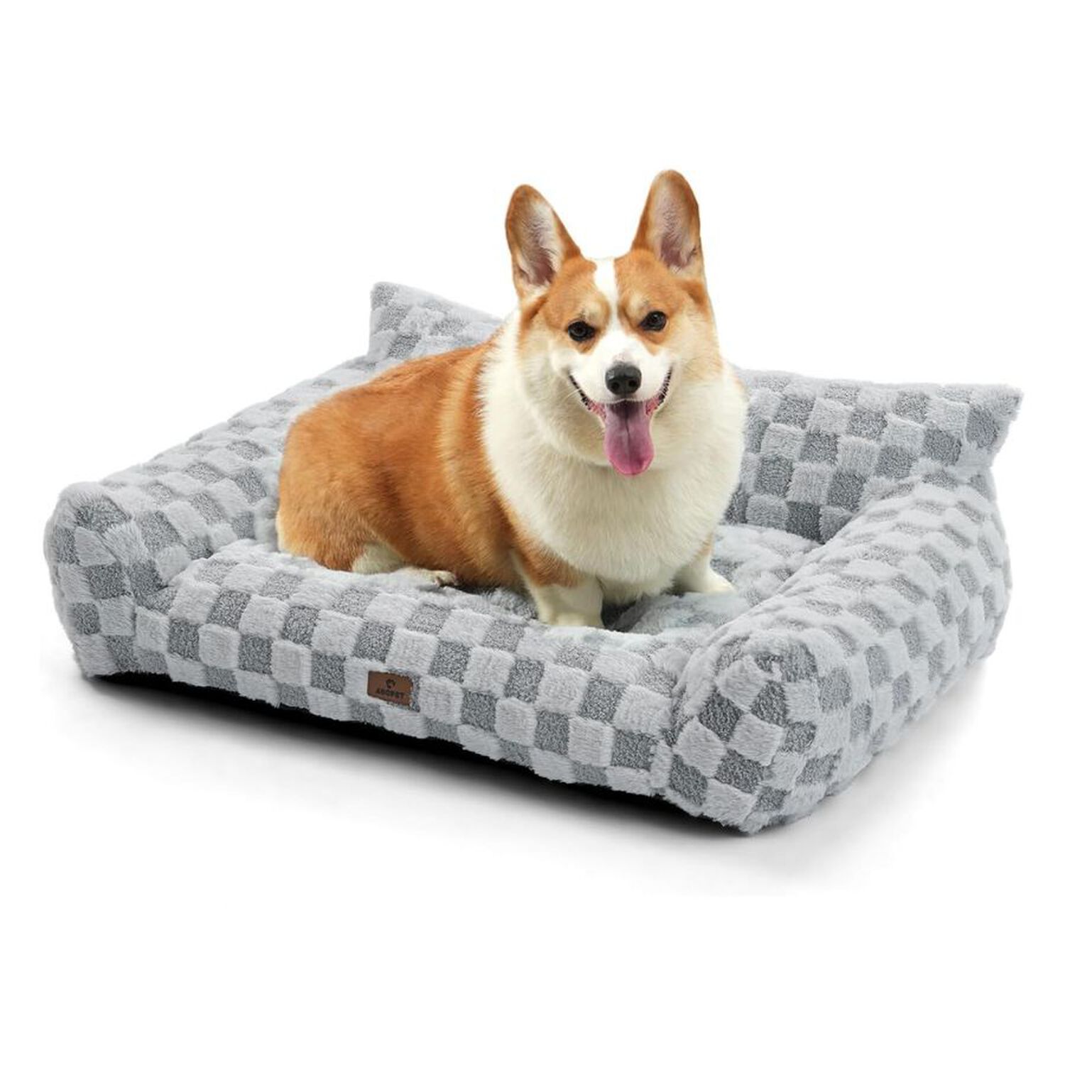 Cama Sof&aacute; Para Perros Y Gatos Dise&ntilde;o Cuadros Gris Lavable Talla M image number 7.0