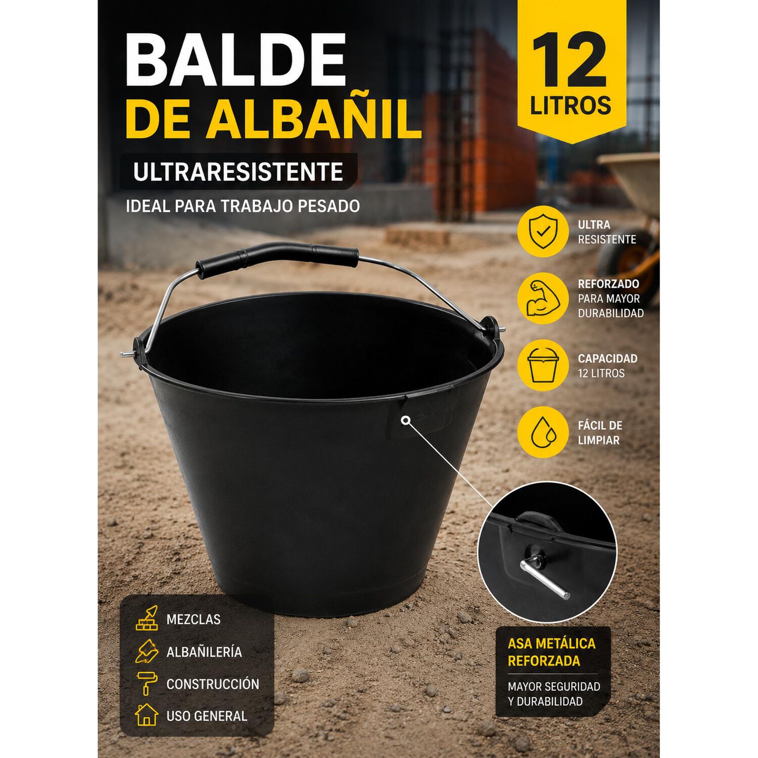 Balde Plastico De Alba&ntilde;il 12litros Ultraresistente Reforzado image number 3.0