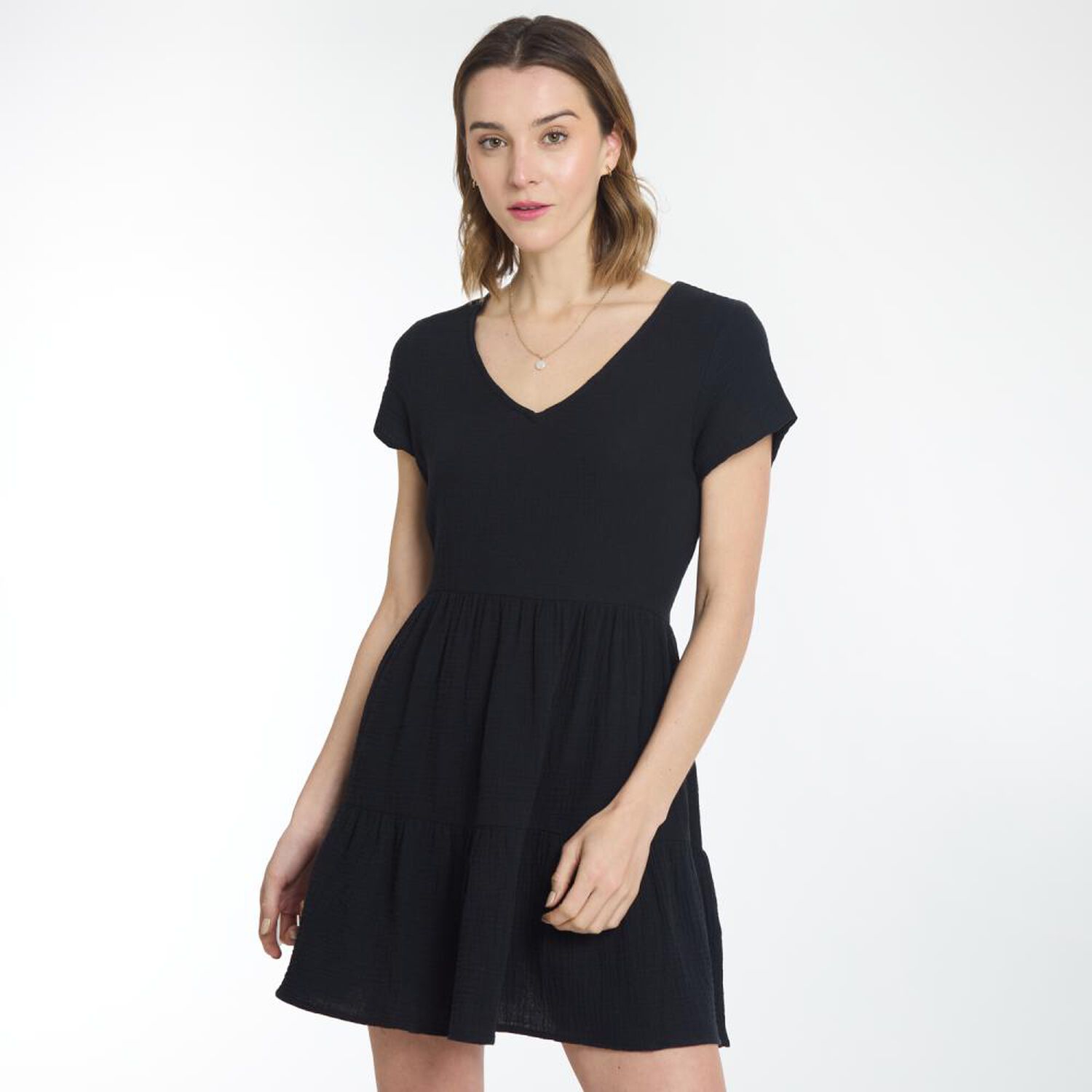 Vestido Corto En Capas Manga Corta Cuello V Mujer Ocean Pacific image number 0.0