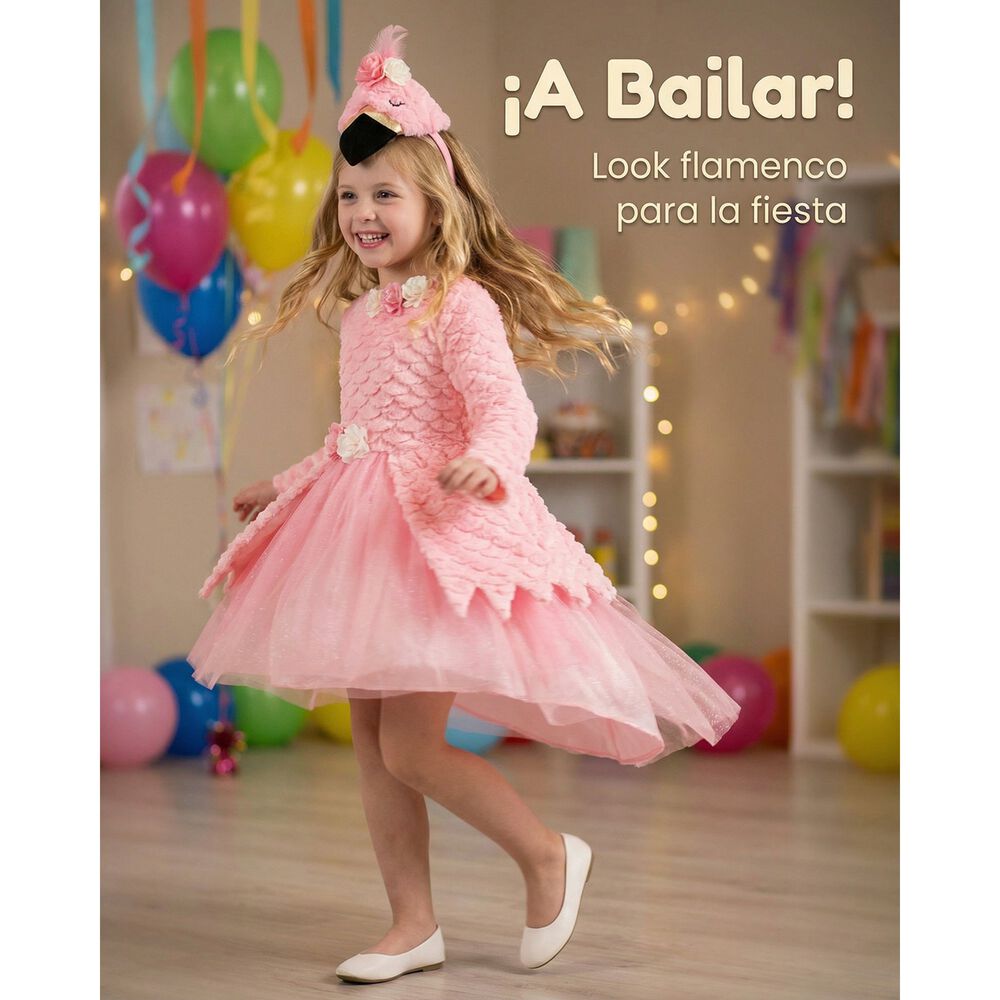 Disfraz Infantil De Flamenco Con Vestido Y Tocado De Ave, Perfecto Para Presentaciones, Carnaval, Halloween Y Fiestas Tem&aacute;ticas image number 2.0