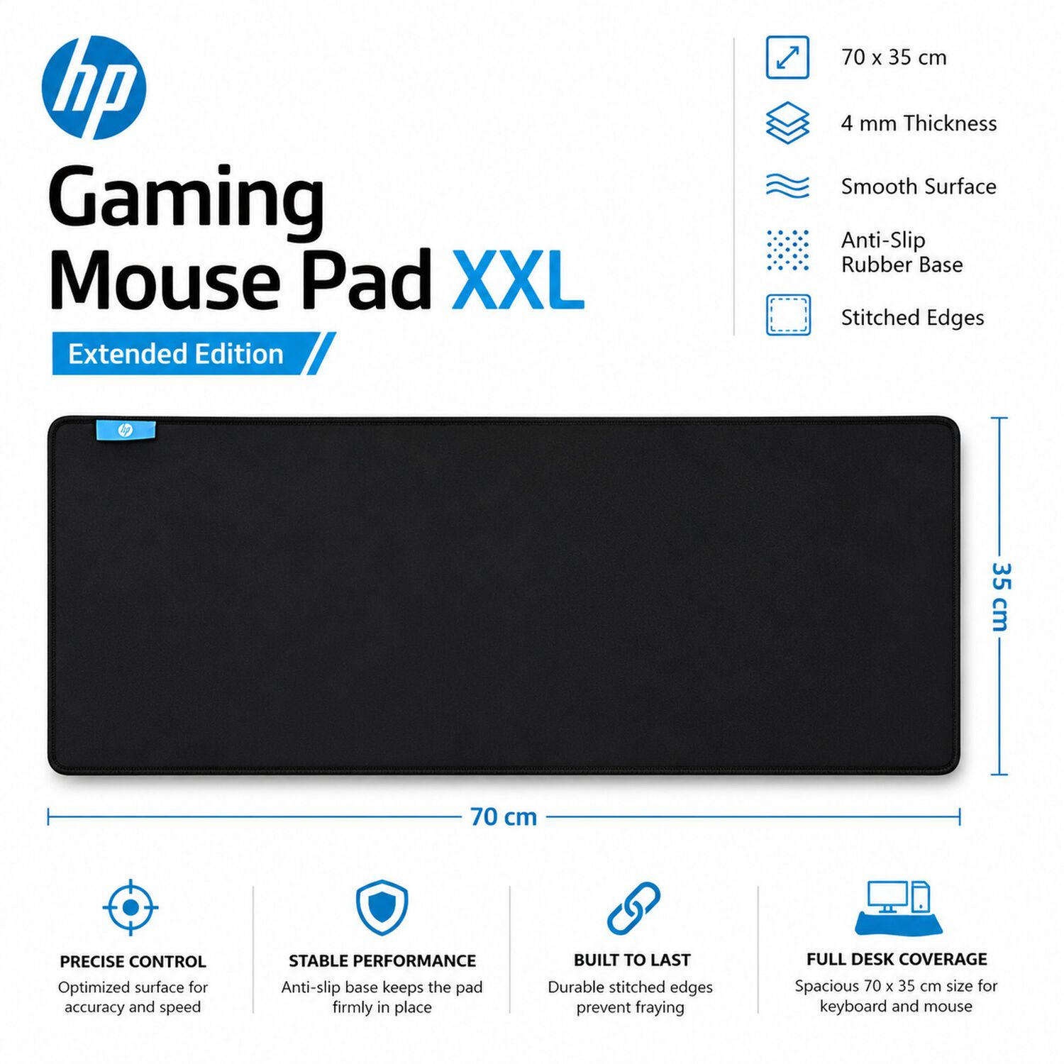 Mouse Pad Gamer Hp Pro Extra Largo Mp7035 700x350x3mm image number 4.0