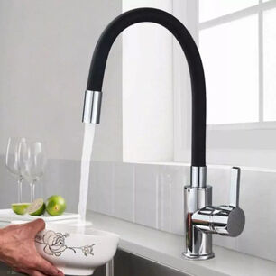 Monomando Llave Grifo Lavaplatos Fregadero Oregon Flex Pmb Color Cromo Con Negro