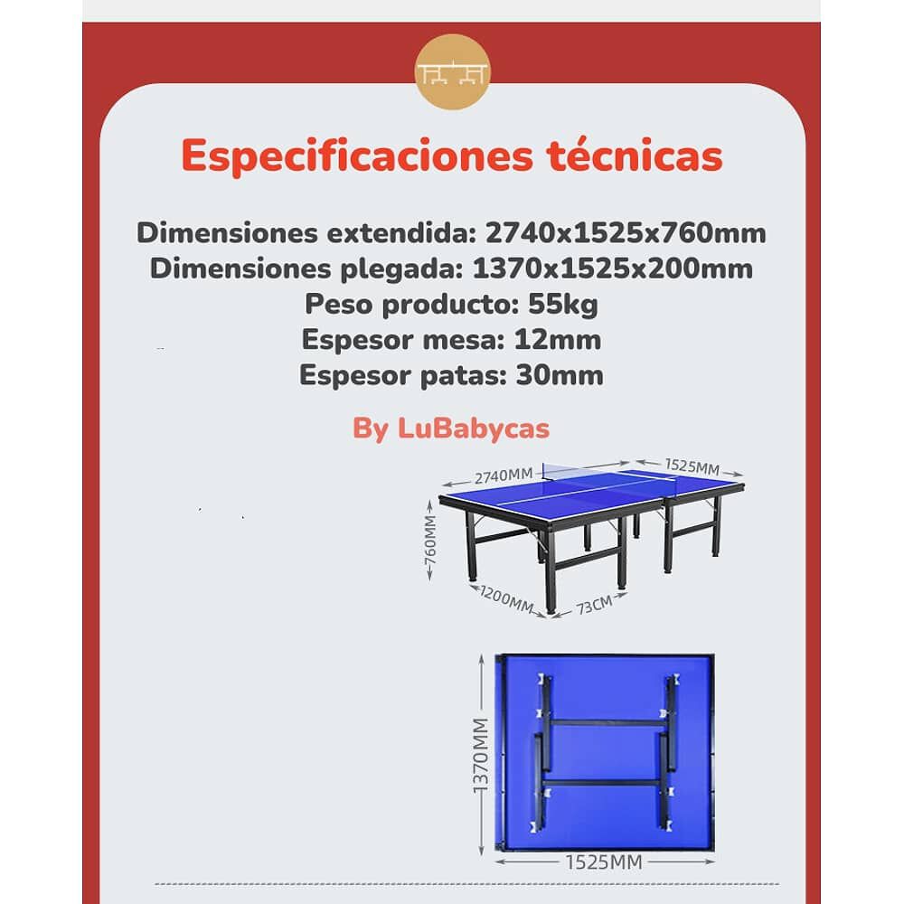 Mesa De Ping Pong Profesional Plegable 274cm By Lubabycas image number 6.0