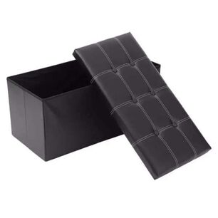 Ba&uacute;l Otomano Plegable De Ecocuero Negro