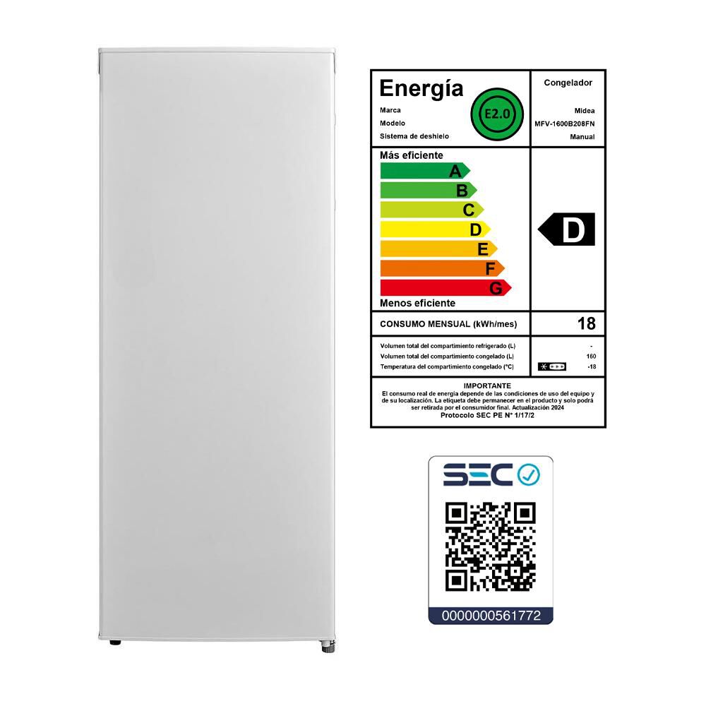 Freezer Vertical Midea MFV-1600B208FN / Fr&iacute;o Directo / 160 Litros / D image number 3.0