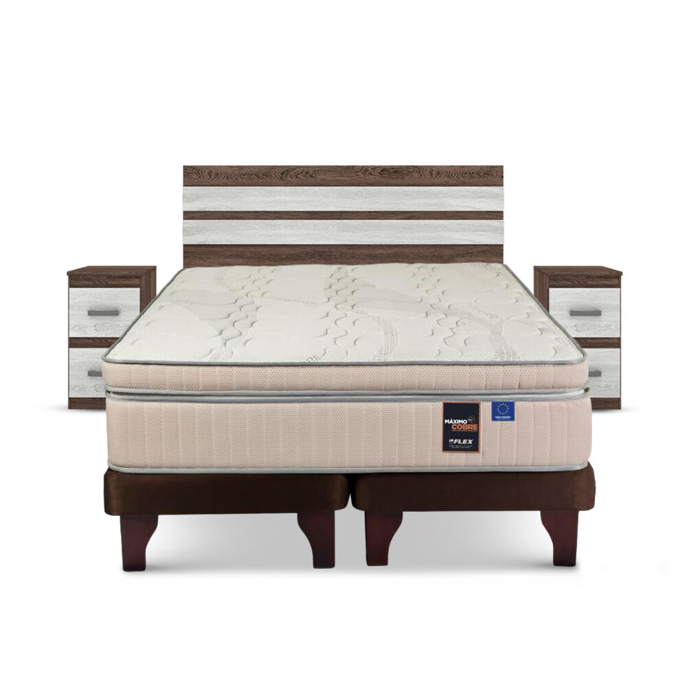 Cama Europea Flex Máximo Cobre / King / Base Dividida + Set De Maderas Madrid image number 0.0
