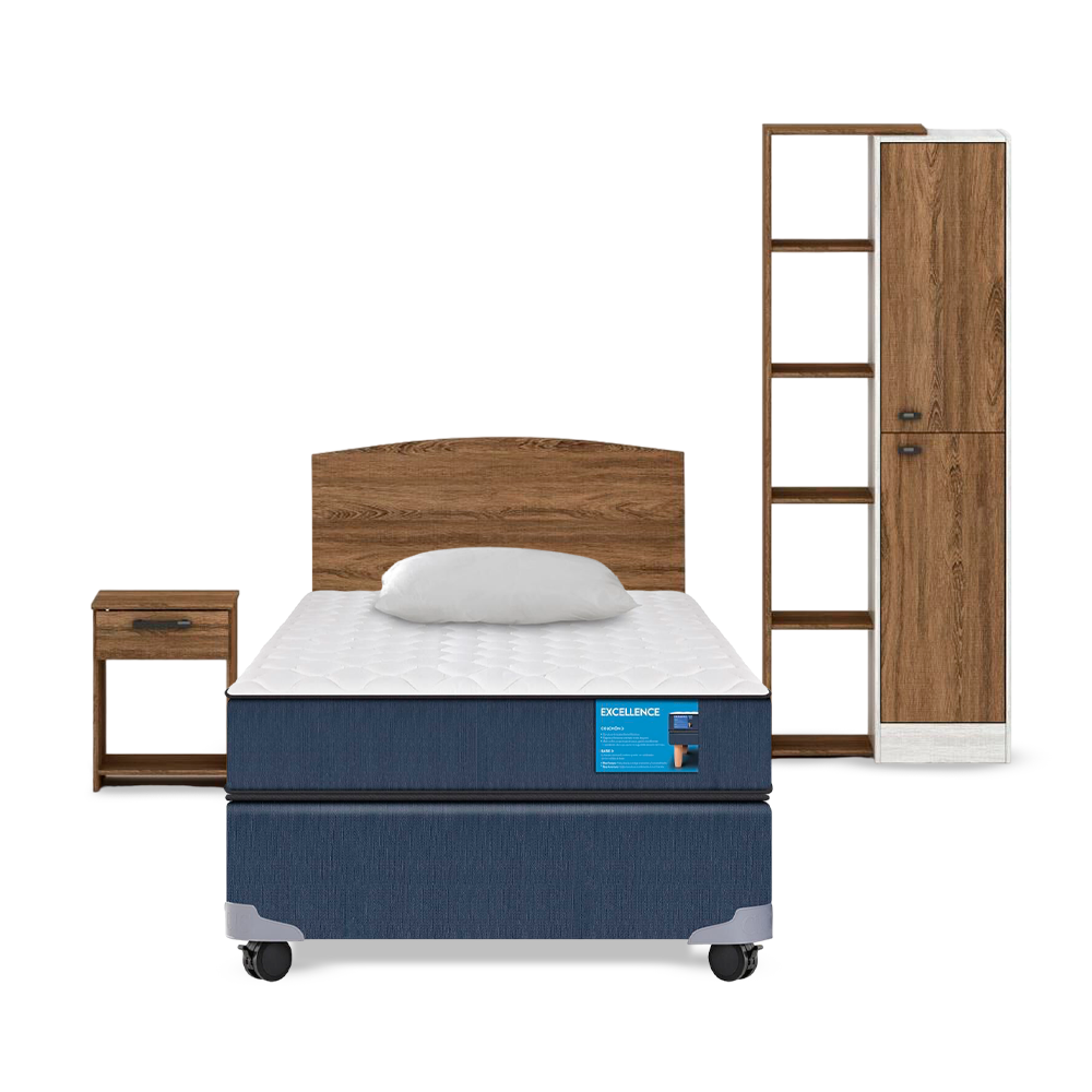 Cama Americana Cic Excellence / 1.5 Plazas / Base Normal + Almohada + Set de Maderas Chipre + Ropero image number 0.0