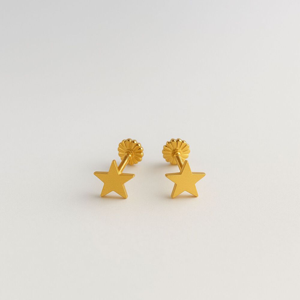 Aros Estrella 5mm Oro 18k Nacional Atornillado 0.80 Gr. Mujer Ni&ntilde;a Hipoalerg&eacute;nicos image number 1.0