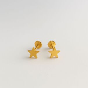 Aros Estrella 5mm Oro 18k Nacional Atornillado 0.80 Gr. Mujer Ni&ntilde;a Hipoalerg&eacute;nicos