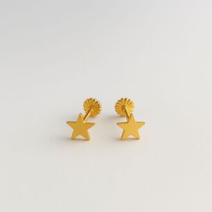 Aros Estrella 5mm Oro 18k Nacional Atornillado 0.80 Gr. Mujer Ni&ntilde;a Hipoalerg&eacute;nicos
