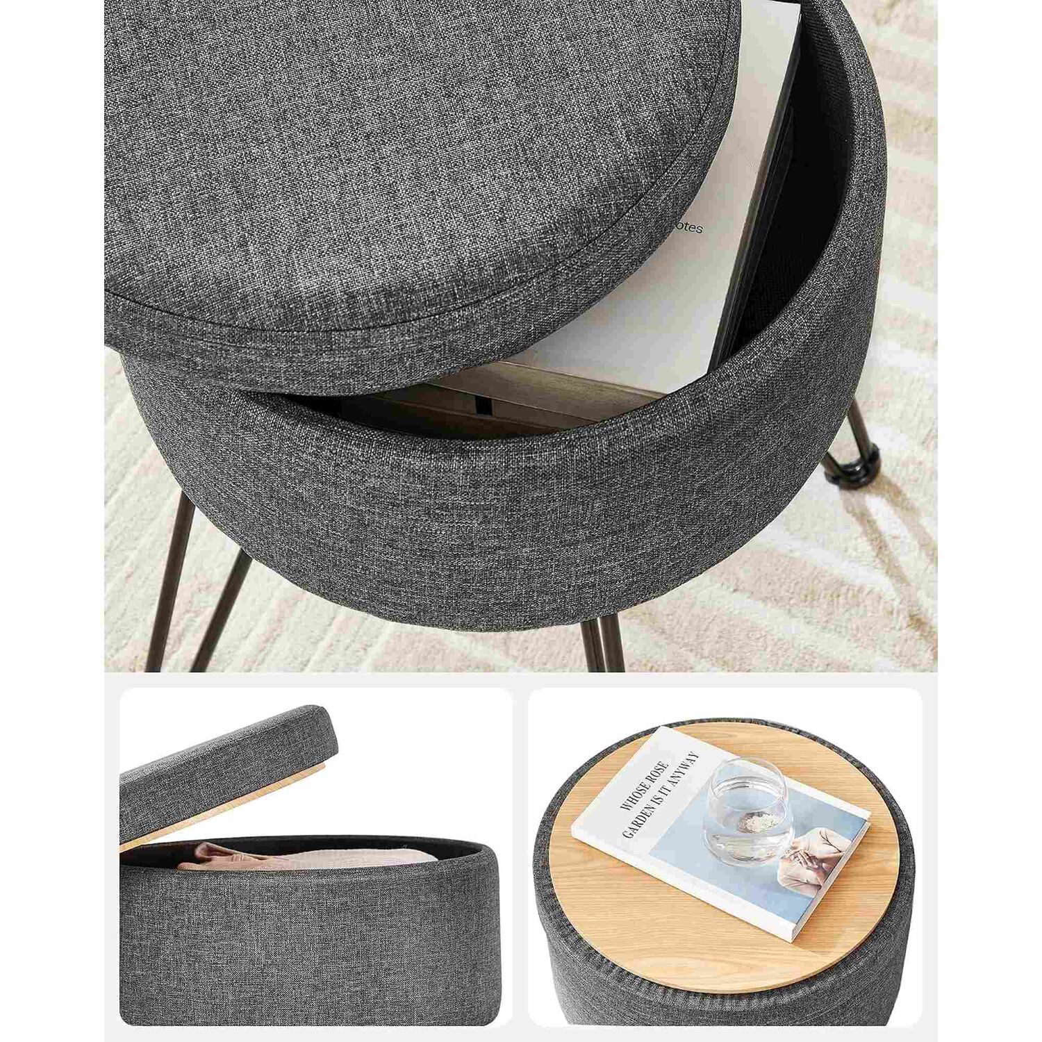 Taburete Puff Songmics Con Almacenaje 51 L Gris Oscuro image number 6.0