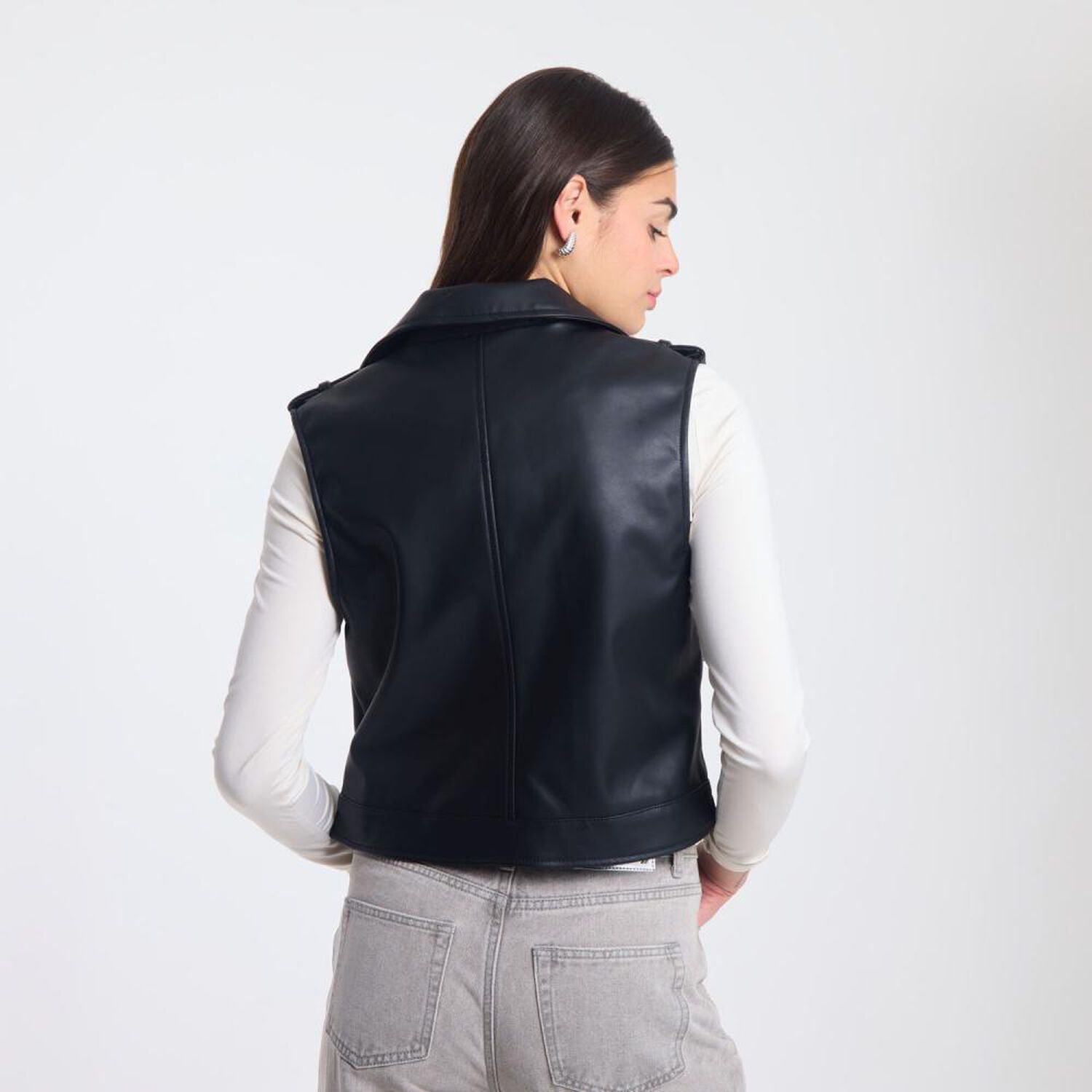 Chaqueta Ecocuero Sin Mangas Cuello Solapa Mujer Rolly Go image number 3.0