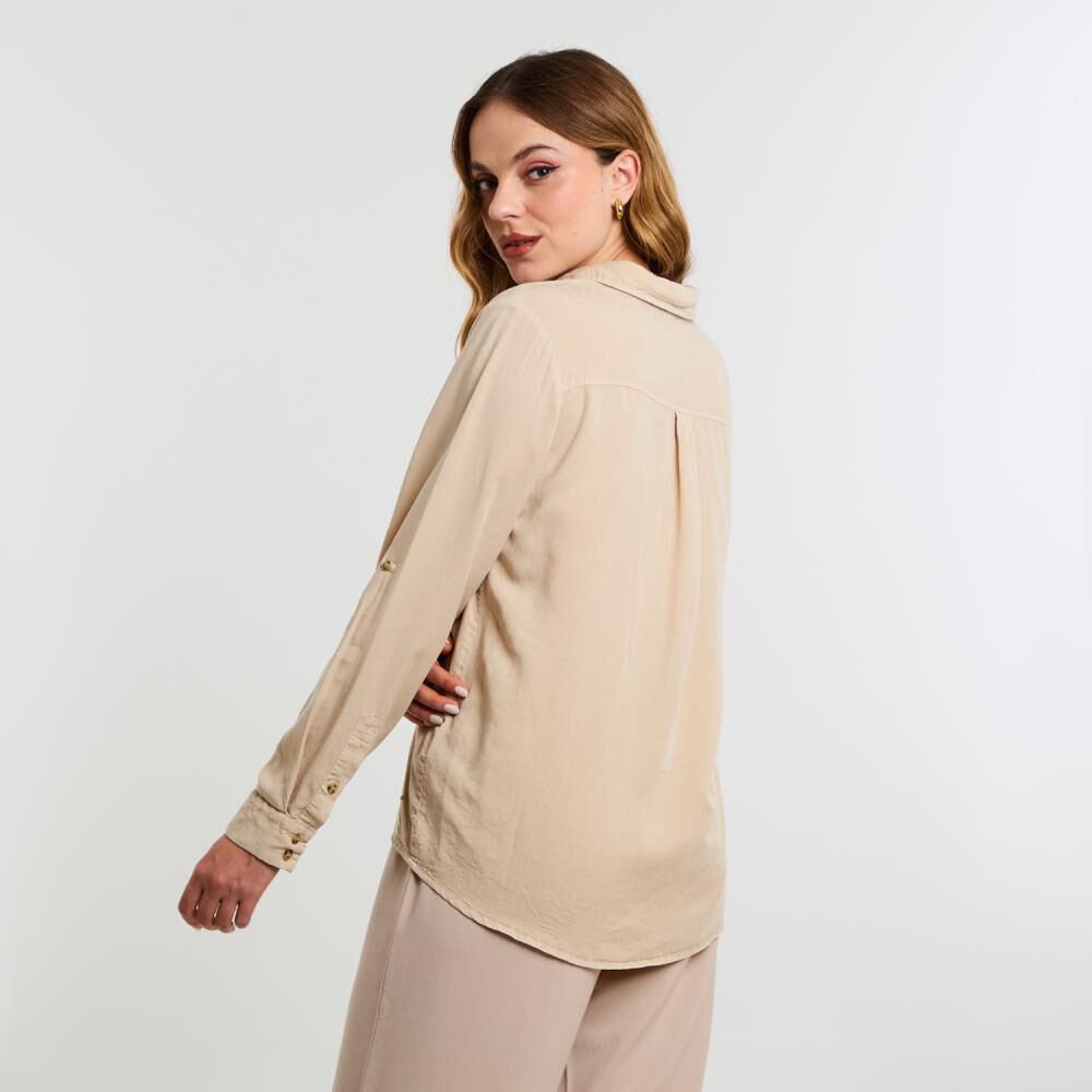 Blusa Lisa Abotonada Lyocell Manga Larga Cuello Camisero Mujer Kimera image number 3.0