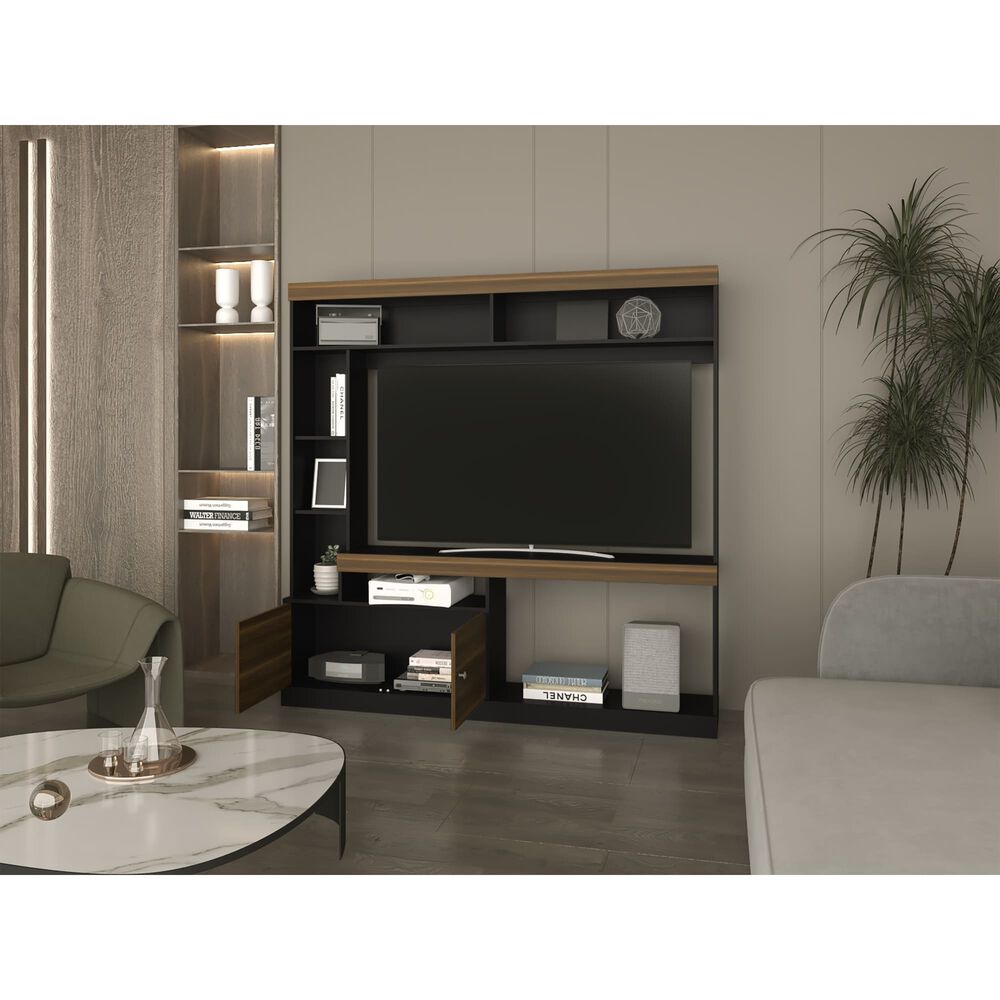 Estante Tv 55" Con 2 Puertas 7 Repisas Caf&eacute; Oscuro Y Negro image number 5.0