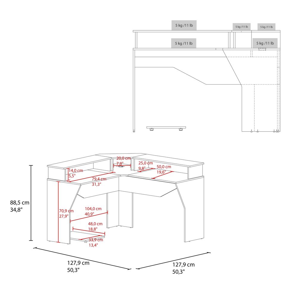 Escritorio Gamer En L 88,5x127,9x127,9 Cm Fm-046n Negro Y Azul image number 5.0