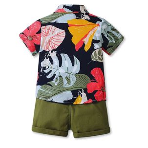 Conjunto De Vestir Hawaiano Manga Corta Ni&ntilde;o 1 A 5 A&ntilde;os Verde Floral Hawaiano