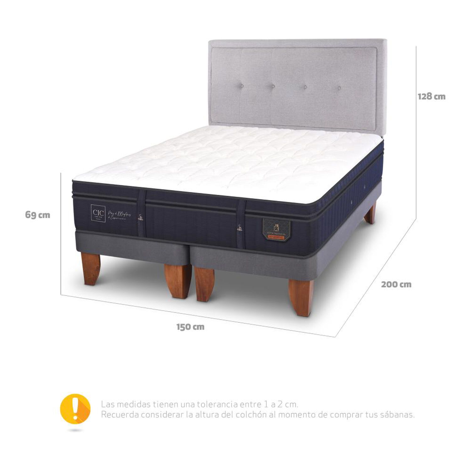 Cama Europea Cic Super Premium / 2 Plazas / Base Dividida + Respaldo image number 4.0