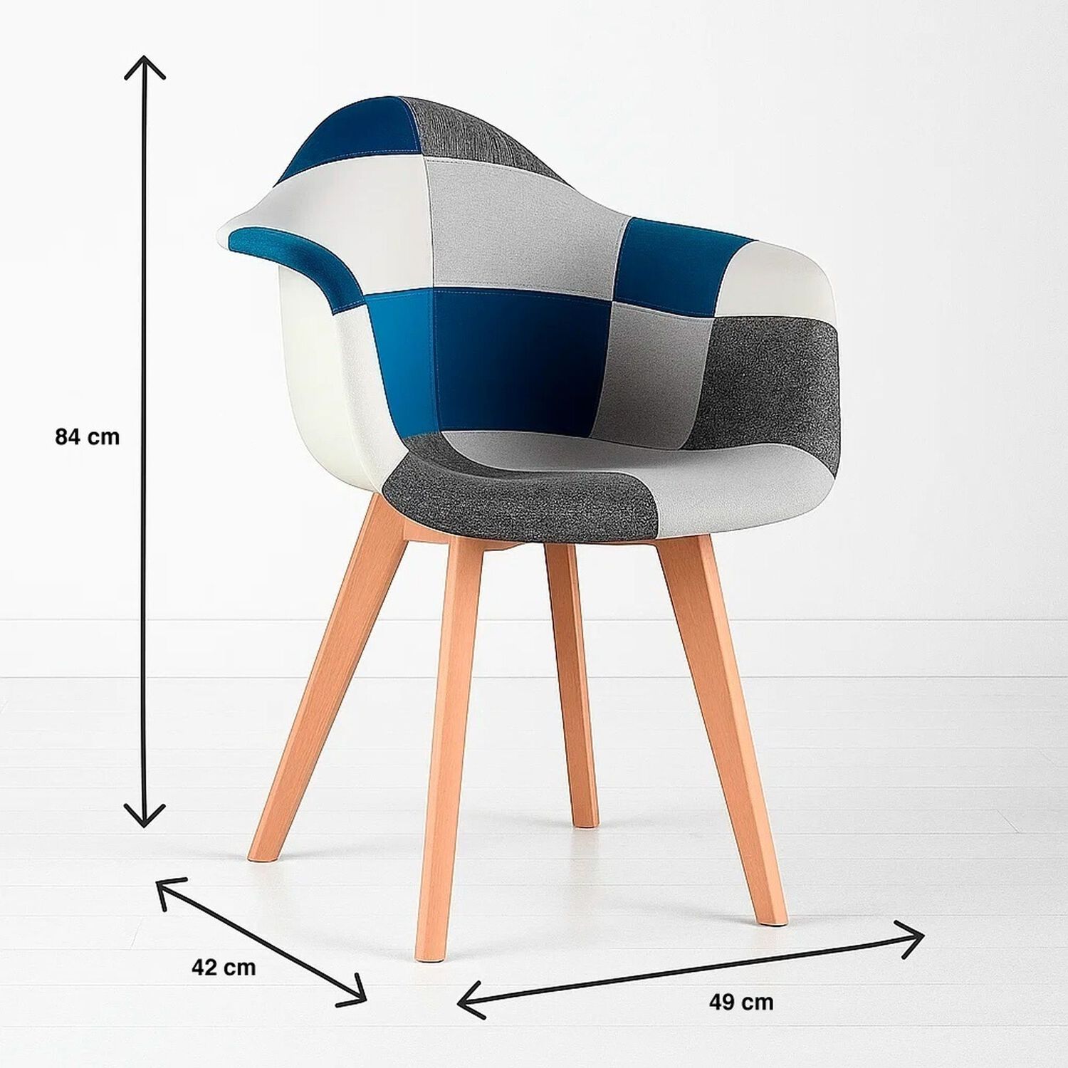 Pack De 4 Butacas Sitial Patchwork Acolchado Wood - Celeste image number 3.0