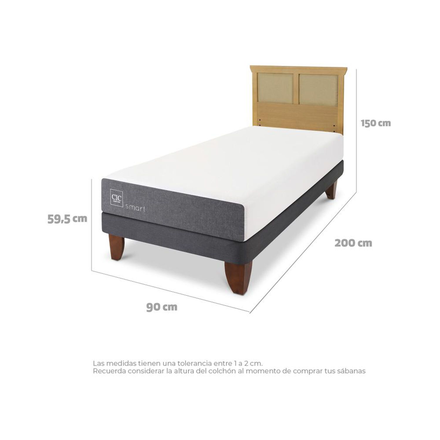 Cama Europea Cic Smart / 1 Plaza / Base Normal + Respaldo image number 4.0