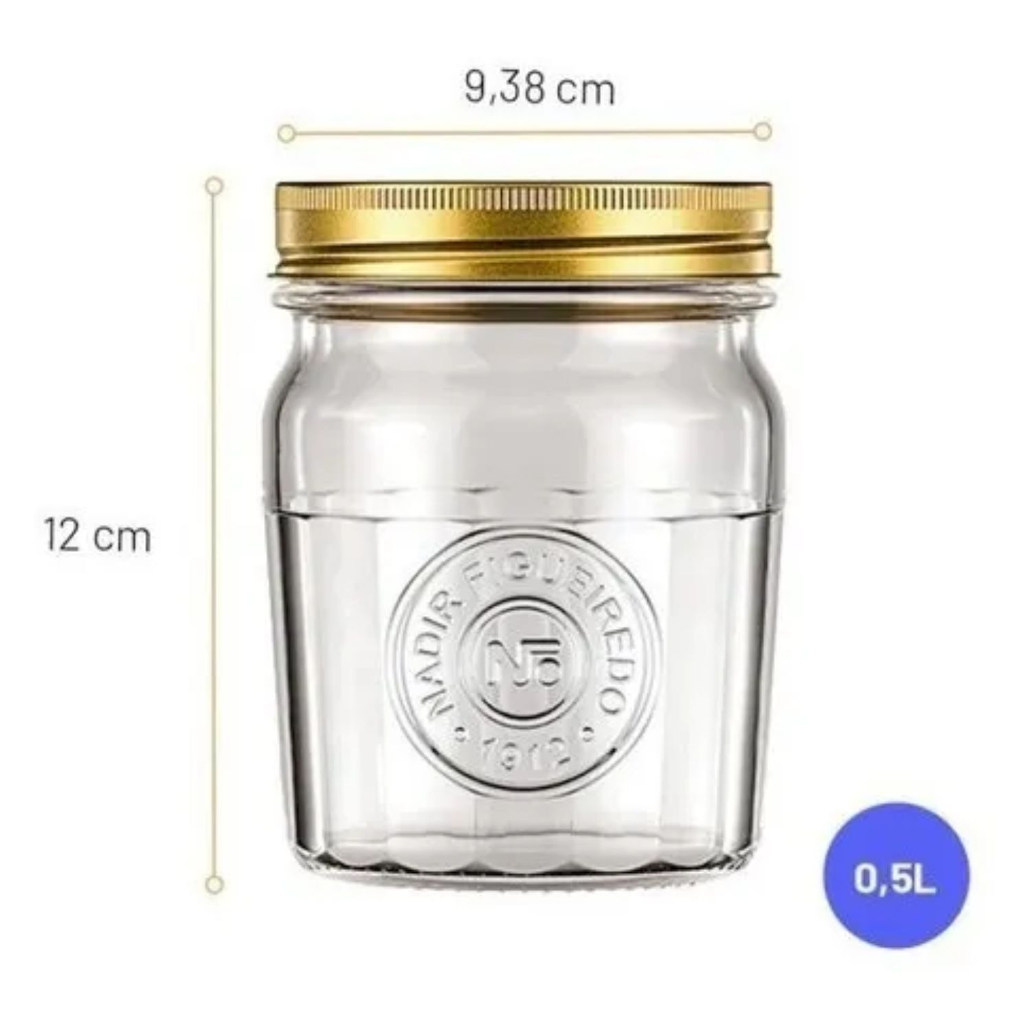 Set 2 Frascos Americano Vintage Vidrio 500ml Tapa Dorada image number 2.0