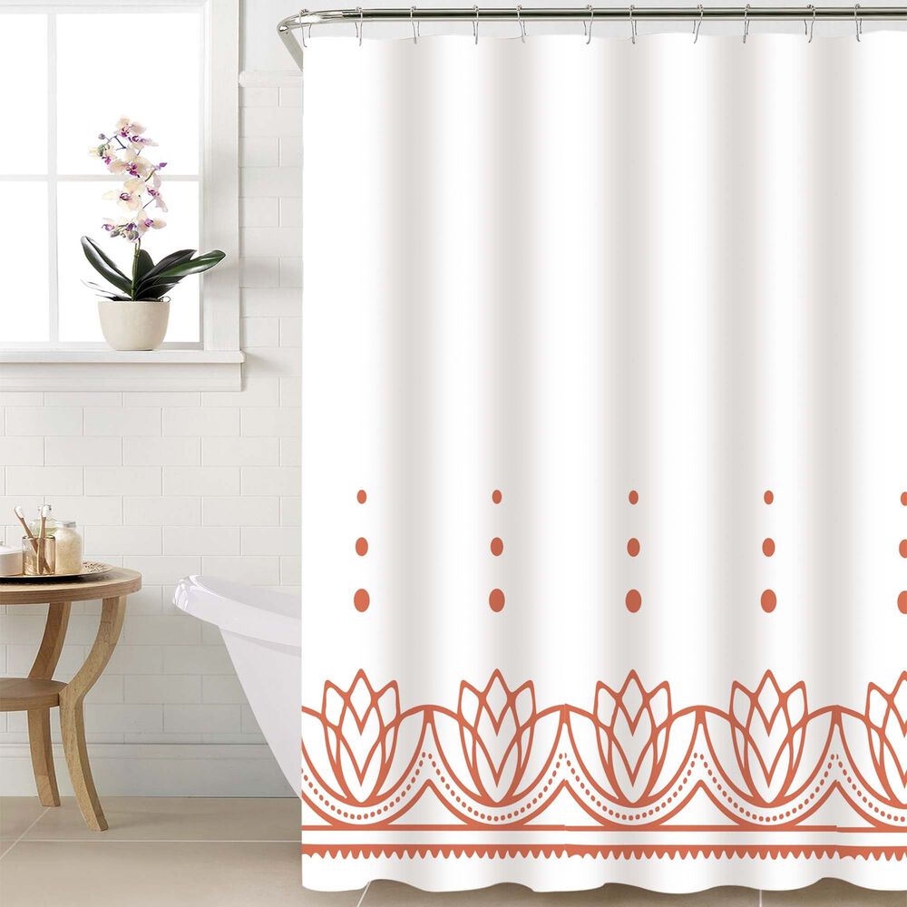 Cortina De Ba&ntilde;o 180x180 Impermeable + 12 Ganchos Loto Coral image number 1.0