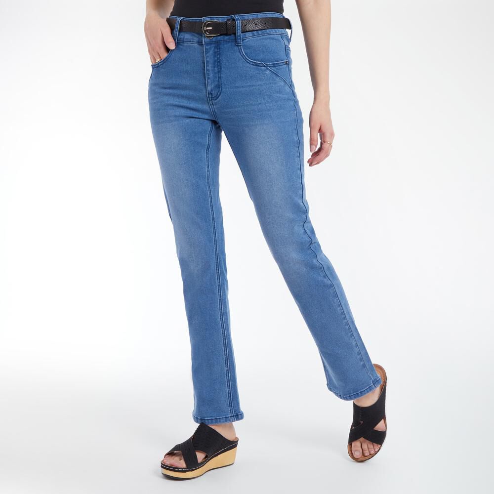 Jeans Con Cinturón Tiro Medio Regular Recto Mujer Geeps image number 2.0