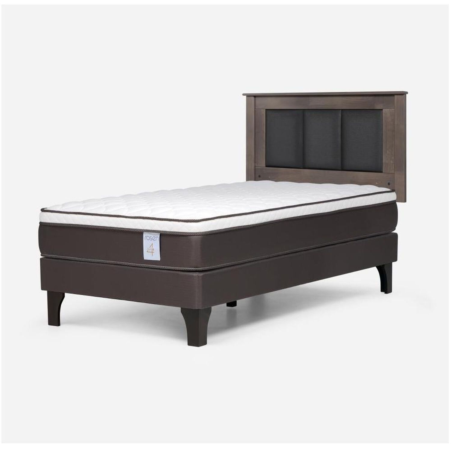 Cama Europea Rosen New Style 4 Plus / 1 Plaza / Base Normal  + Respaldo Rachel Gris image number 1.0