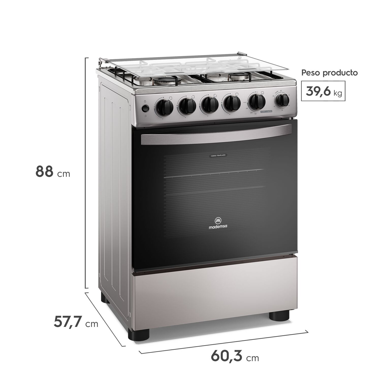 Cocina A Gas 4 Platos Horno Vapor Y Temporizador Fm4tsc Silver image number 2.0