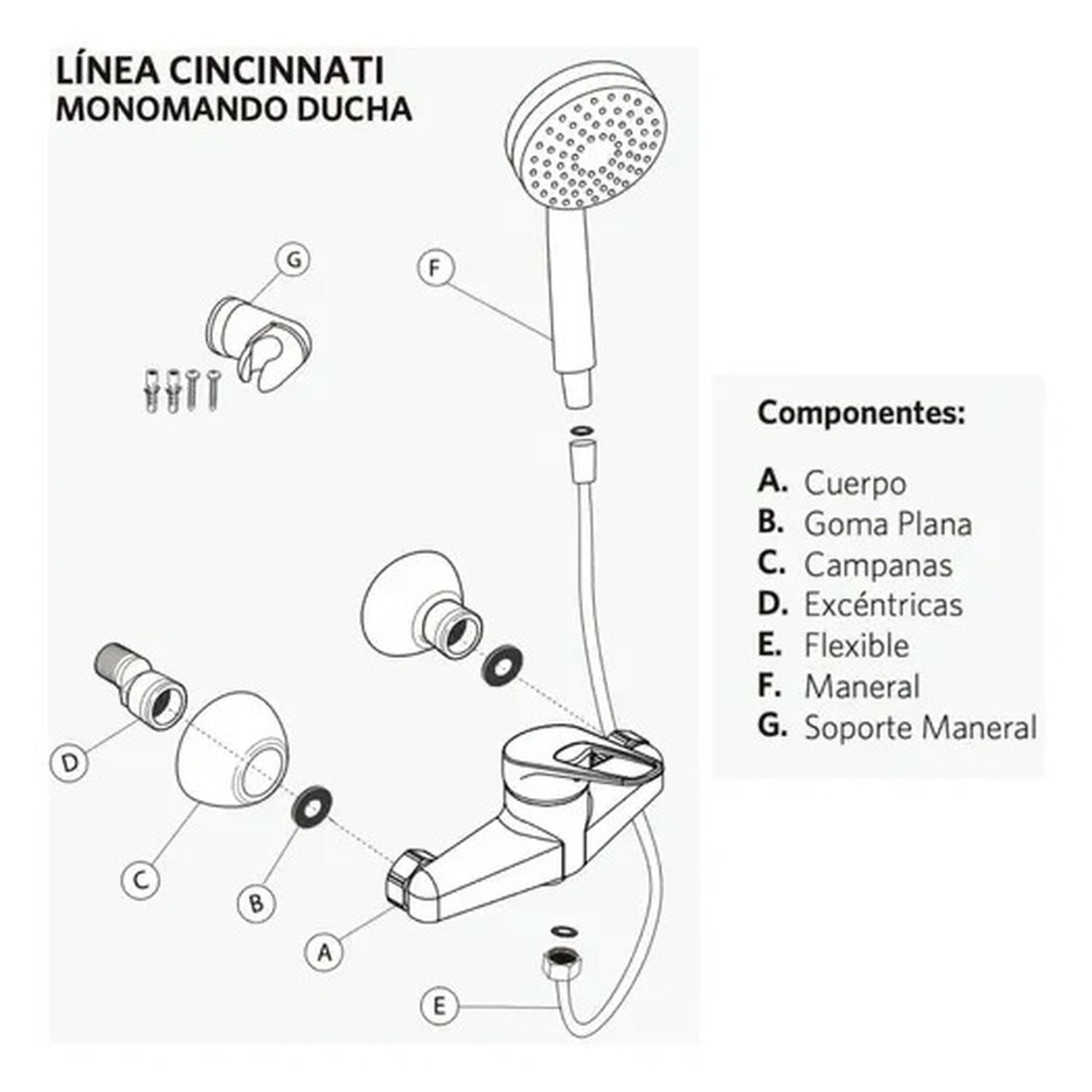 Monomando Llave Grifo Para Ducha Modelo Cincinnati Pmb Color Cromo image number 7.0