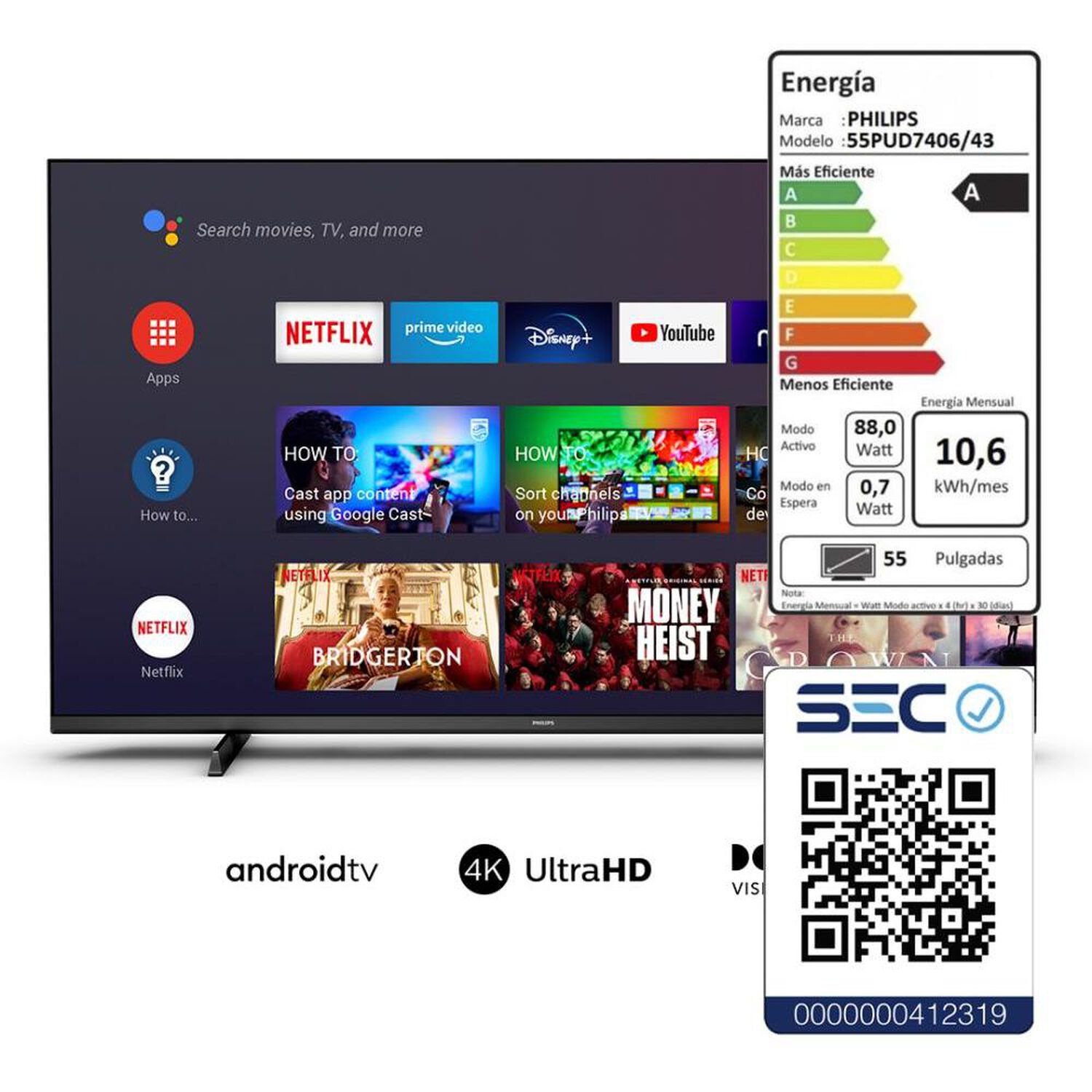 Led 55" Philips 55PUD7406 / Ultra HD 4K / Smart TV image number 3.0