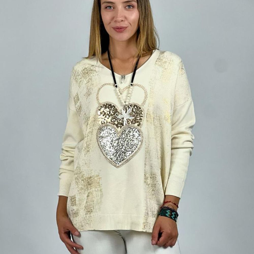 Sweater Spandex Triple Corazón Con Brillos image number 4.0