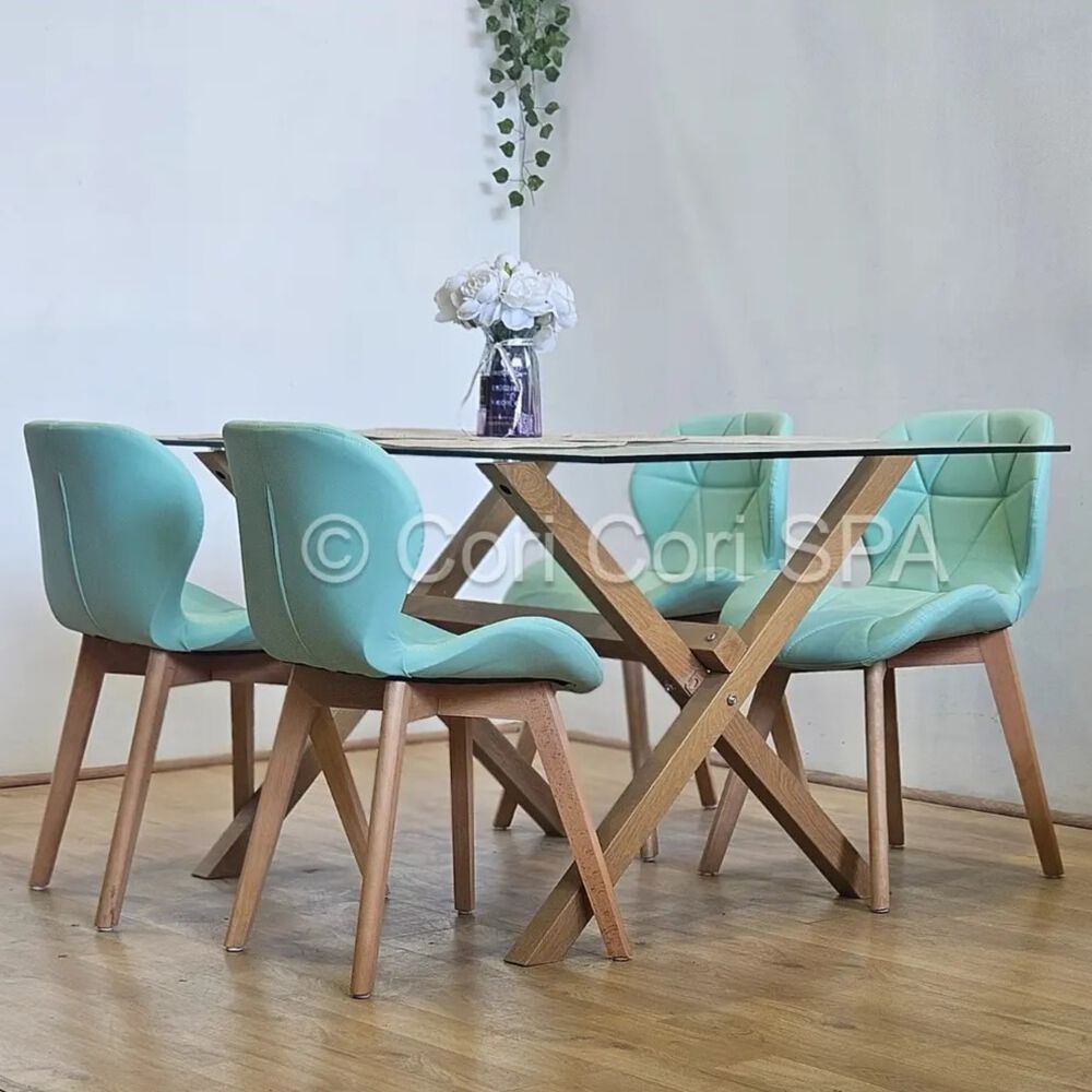 Comedor Medlock 120x80cm + 4 Sillas Mariposa Ecocuero Wood Menta image number 0.0