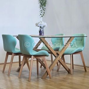 Comedor Medlock 120x80cm + 4 Sillas Mariposa Ecocuero Wood Menta