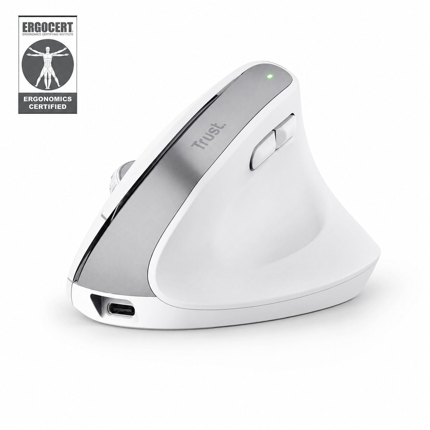 Mouse Vertical Inal&aacute;mbrico Dual Ergon&oacute;mico Trust Bayo+ White image number 3.0