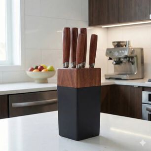 Set Cuchillos Cocina 6 Piezas Con Mango De Madera Negro Madera