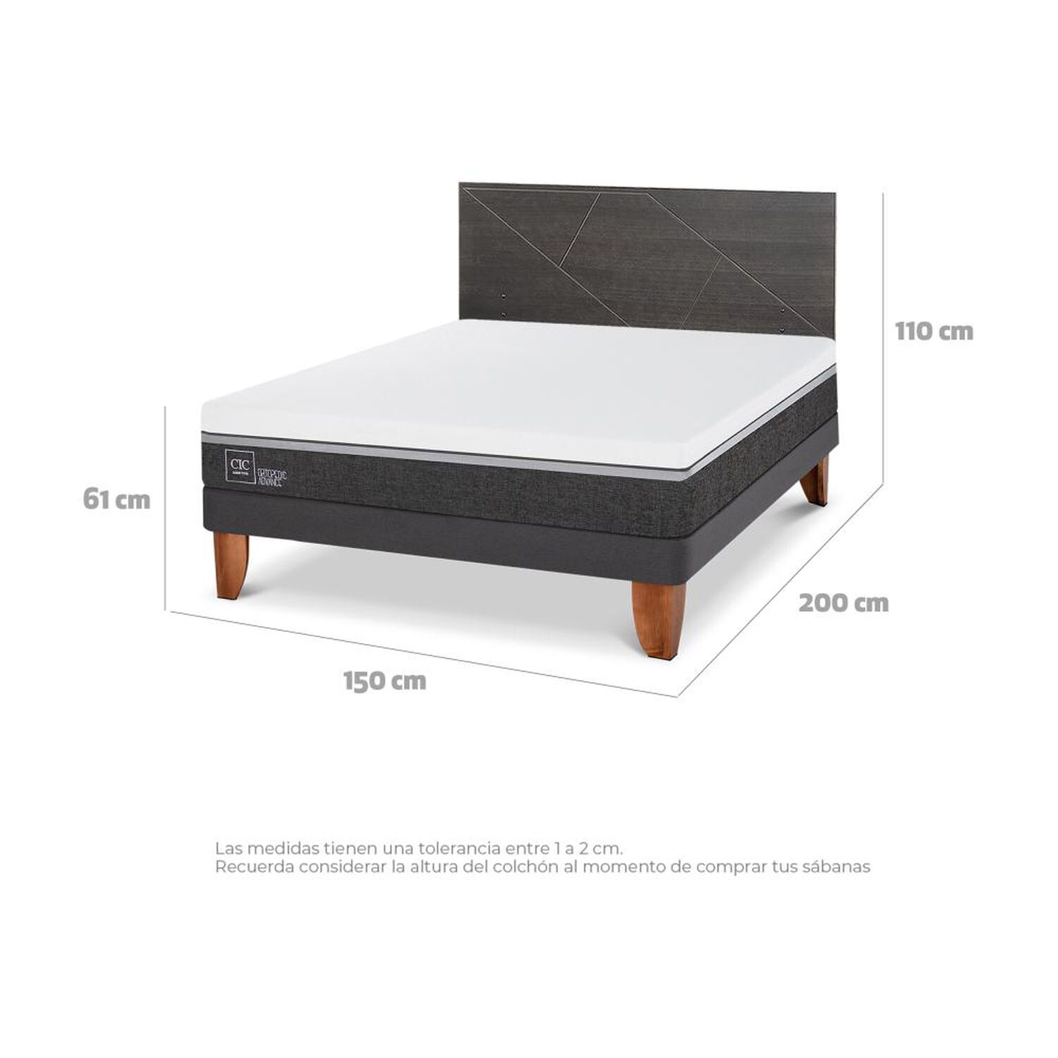 Cama Europea Cic Ortopedic Advance / 2 Plazas / Base Normal + Respaldo image number 3.0