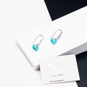 Aros Punto De Luz Circon Plata 925 Y Cristales Genuinos Turqueza