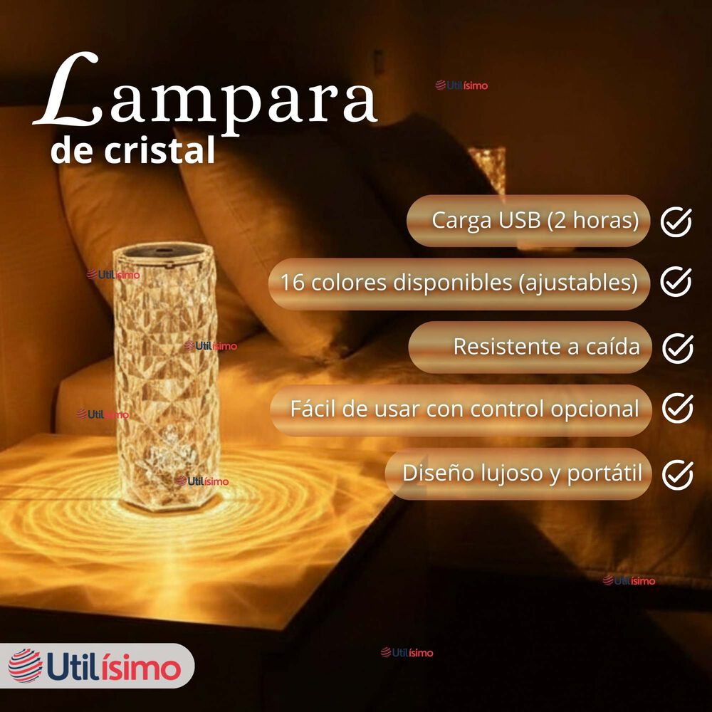 L&aacute;mpara Cristal T&aacute;ctil Usb Transparente Para Mesa image number 1.0