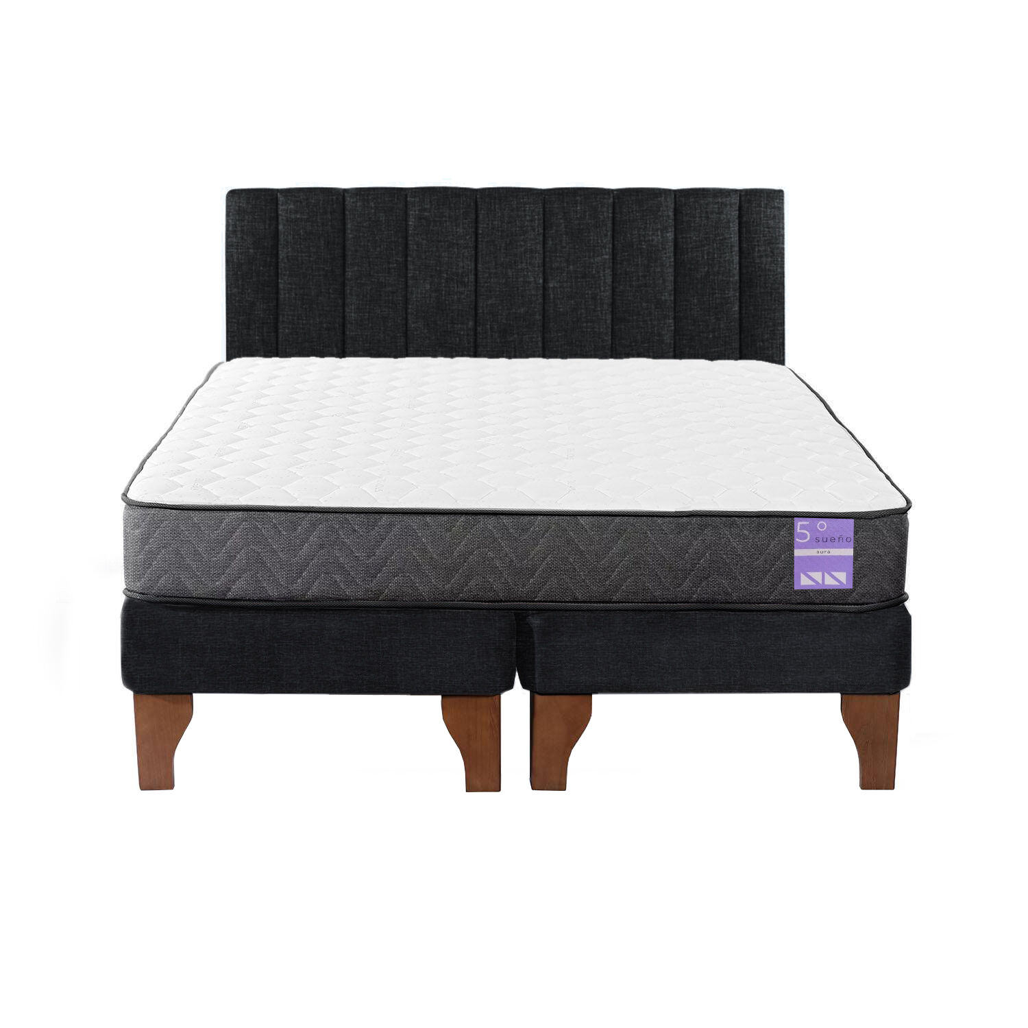 Cama Europea King + Respaldo Tubular Madera Negro image number 0.0