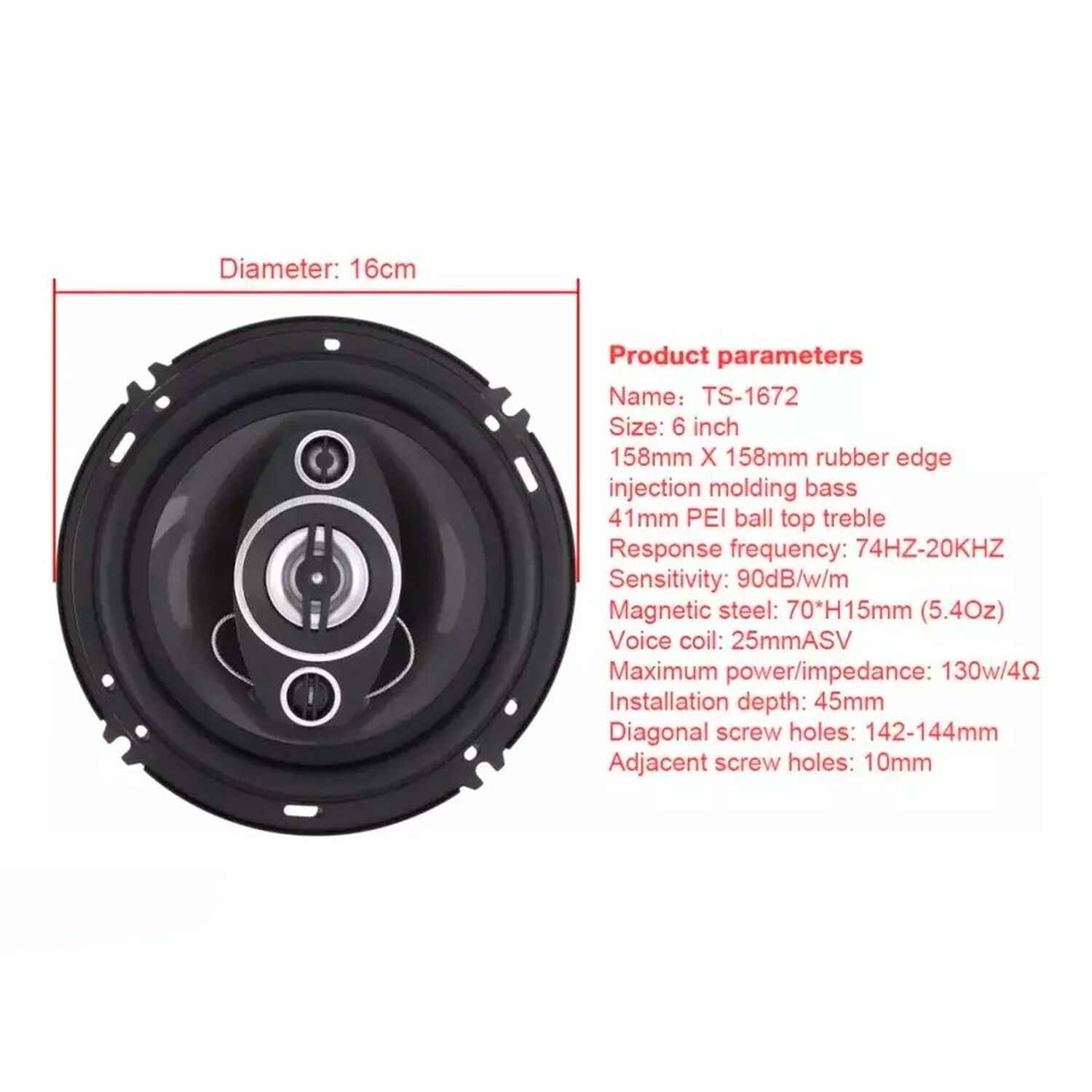 Parlante Auto Pcinener Ts-1672 500w 16 Cm Audio image number 2.0