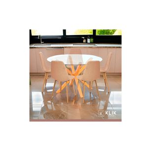 Comedor Redondo De Vidrio Cross 120cm + 5 Silla Spoon Velvet - Beige