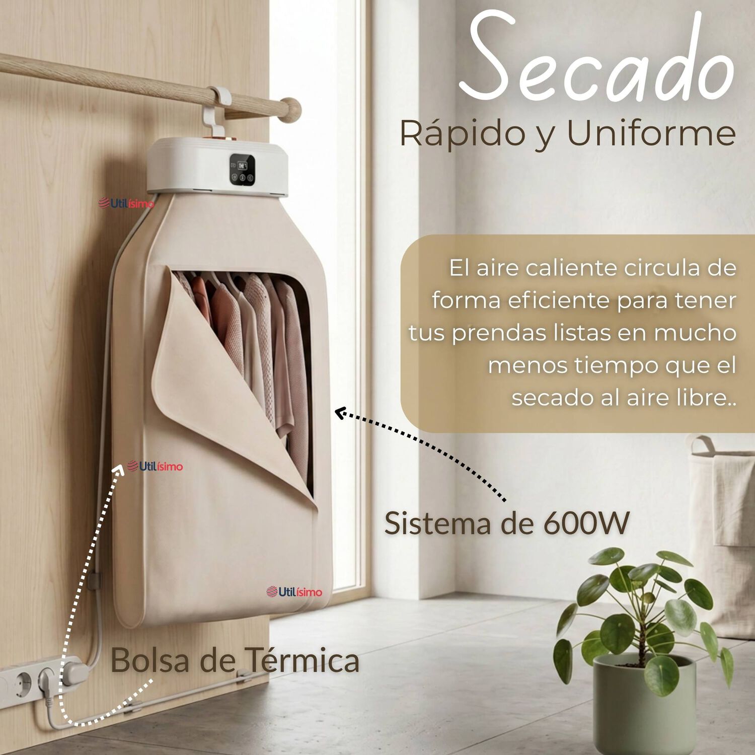 Secadora Ropa Port&aacute;til Compacto El&eacute;ctrico Bajo Consumo 900w - 1000w image number 4.0