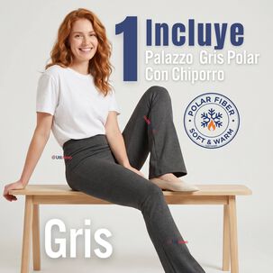 Calza Polar Con Chiporro Palazzo Mujer Elasticada T&eacute;rmica Gris Oscuro