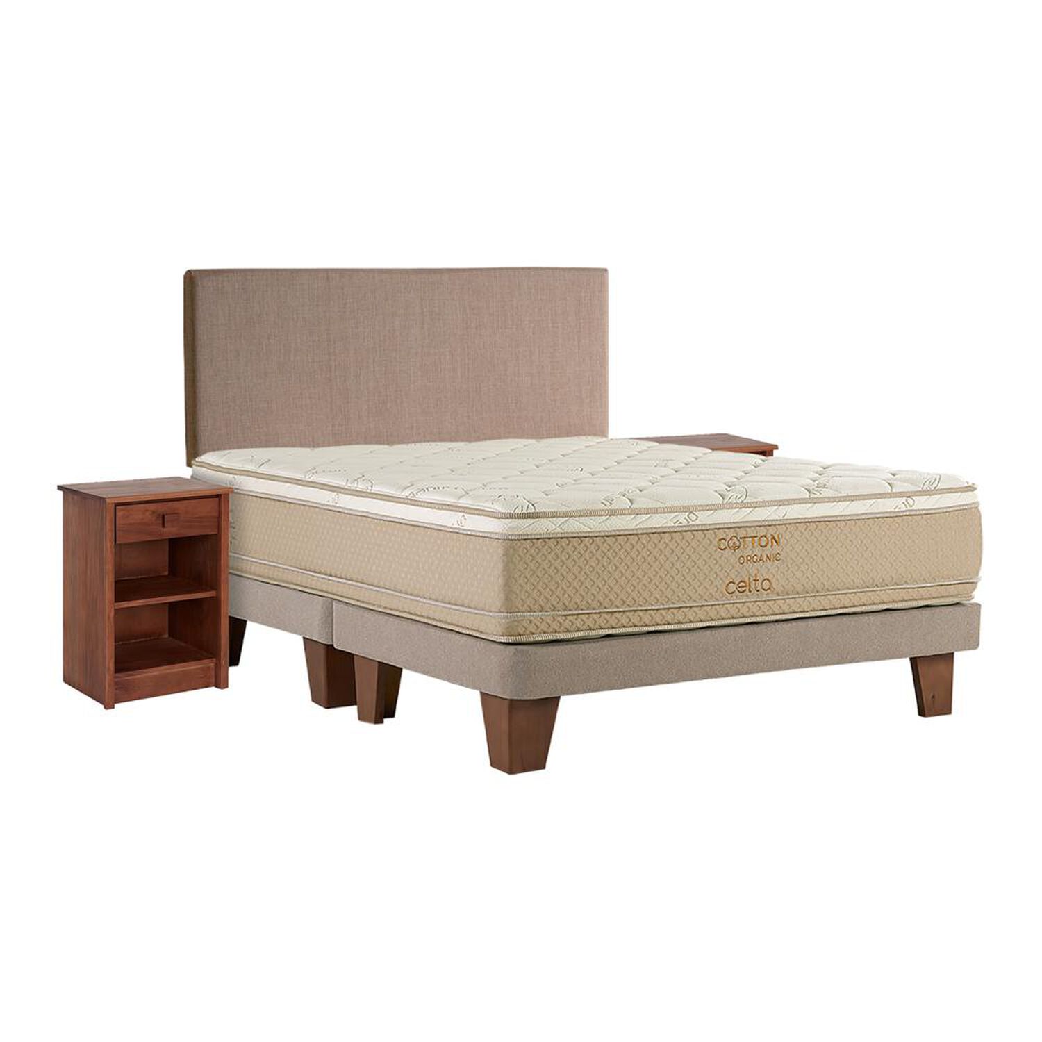 Cama Europea Celta Cotton Organic / 2 Plazas / Base Dividida + Set De Maderas image number 0.0