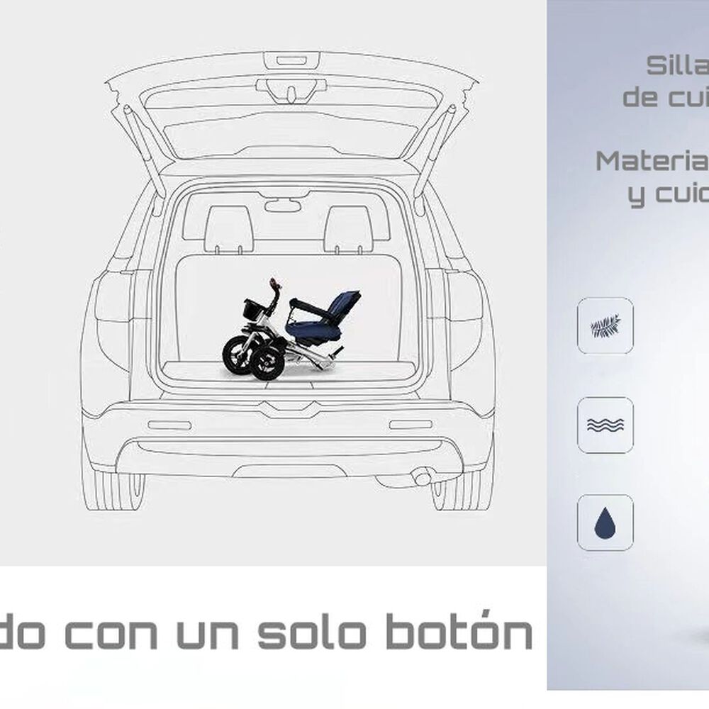 Triciclo Reversible Y Plegable Con Accesorios Gris Lubabycas image number 3.0