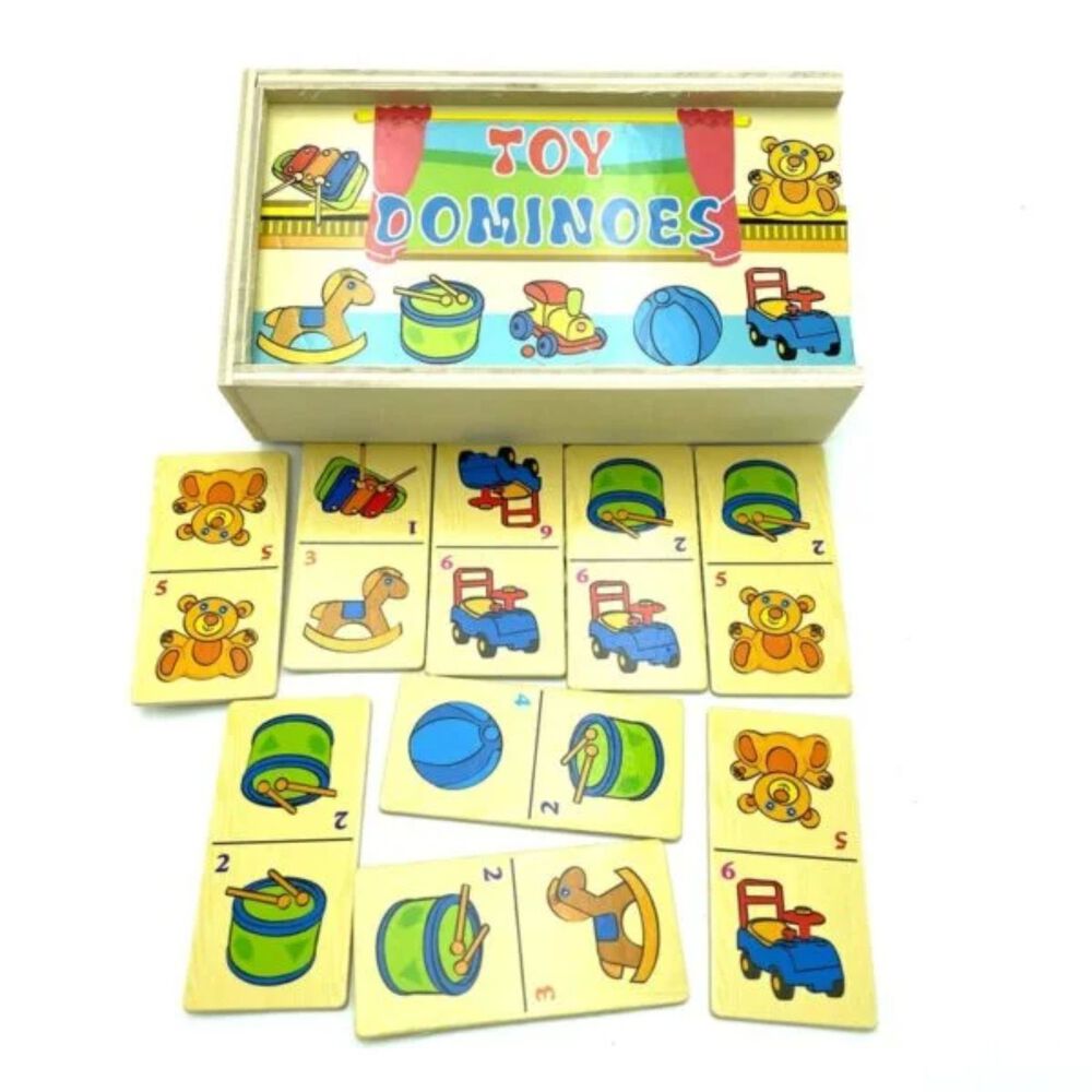 Juego Did&aacute;ctico De Domin&oacute; Peque&ntilde;o De Madera De 28 Piezas image number 1.0