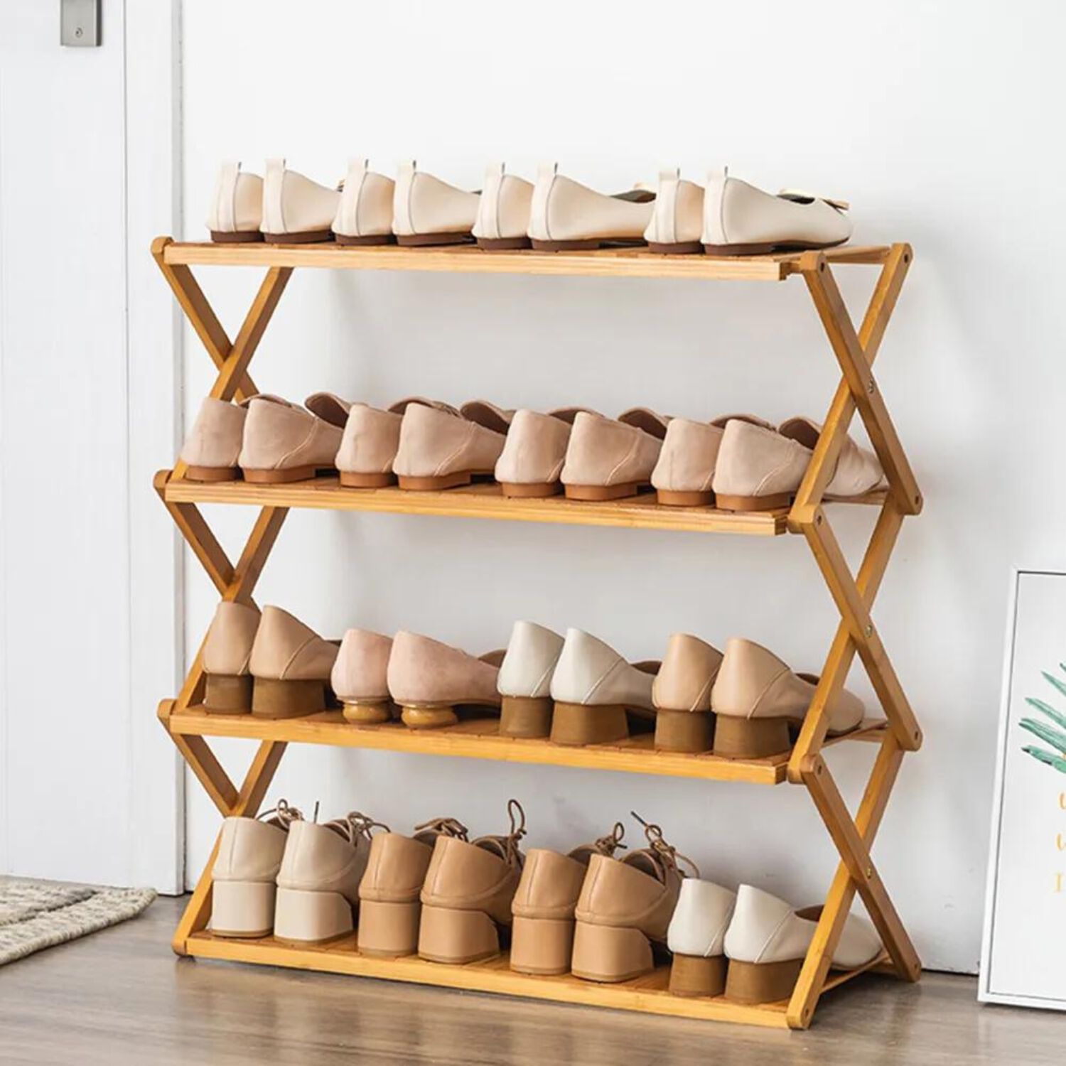 Zapatero Plegable De Madera Con 4 Niveles 70x25x68 Cm image number 2.0
