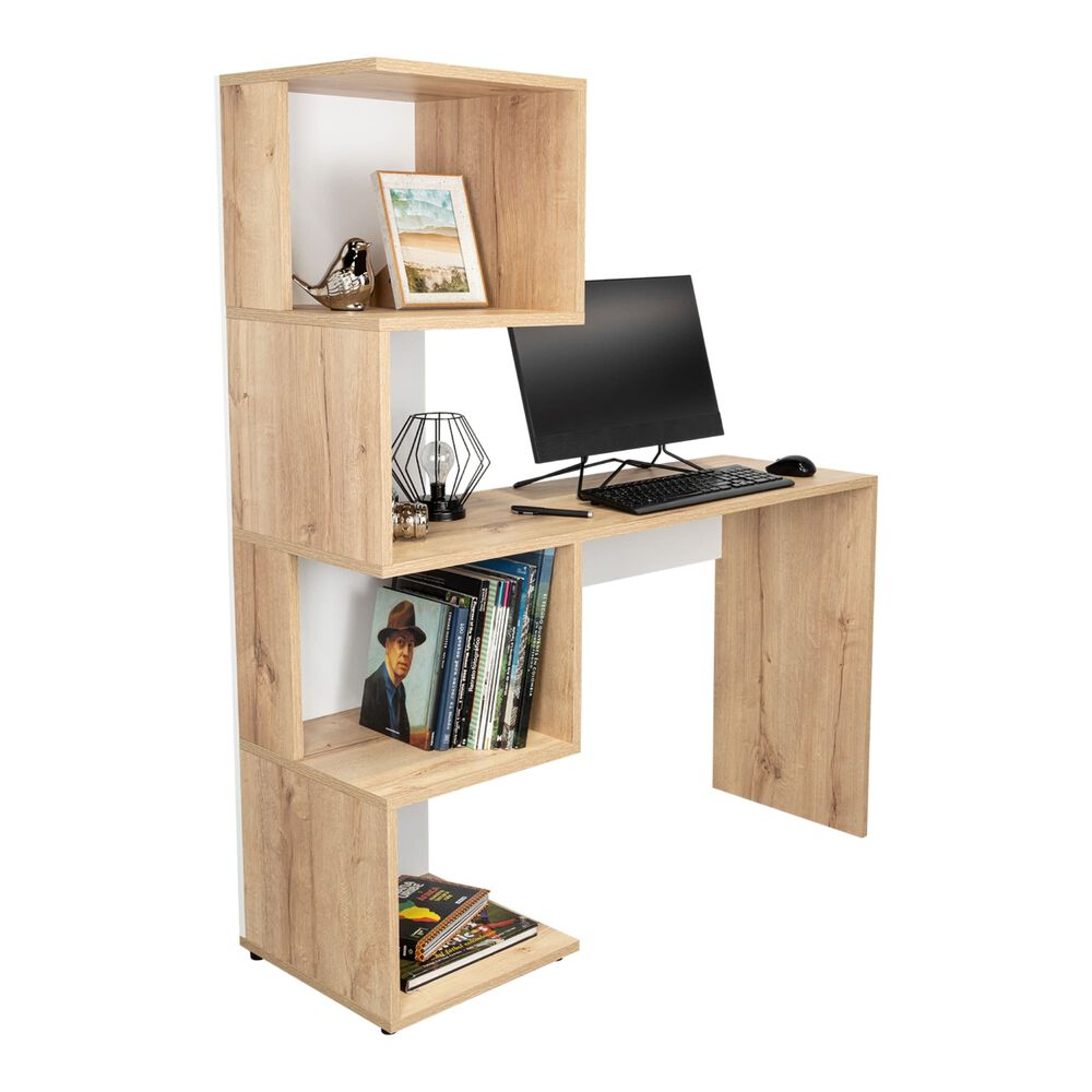 Escritorio Bibloteca 142,6x120x41,8 Cm Caf&eacute; Claro Y Blanco image number 1.0