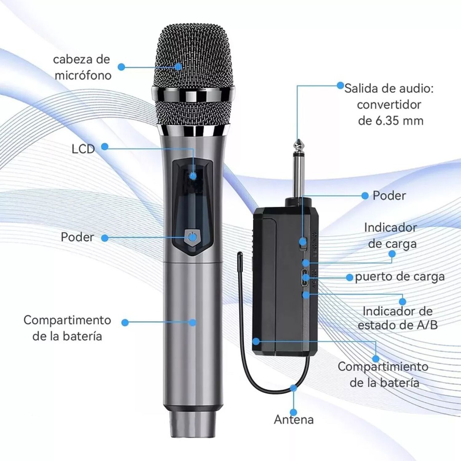 Micr&oacute;fono Inal&aacute;mbrico Profesional Karaoke Kit 2pcs image number 1.0