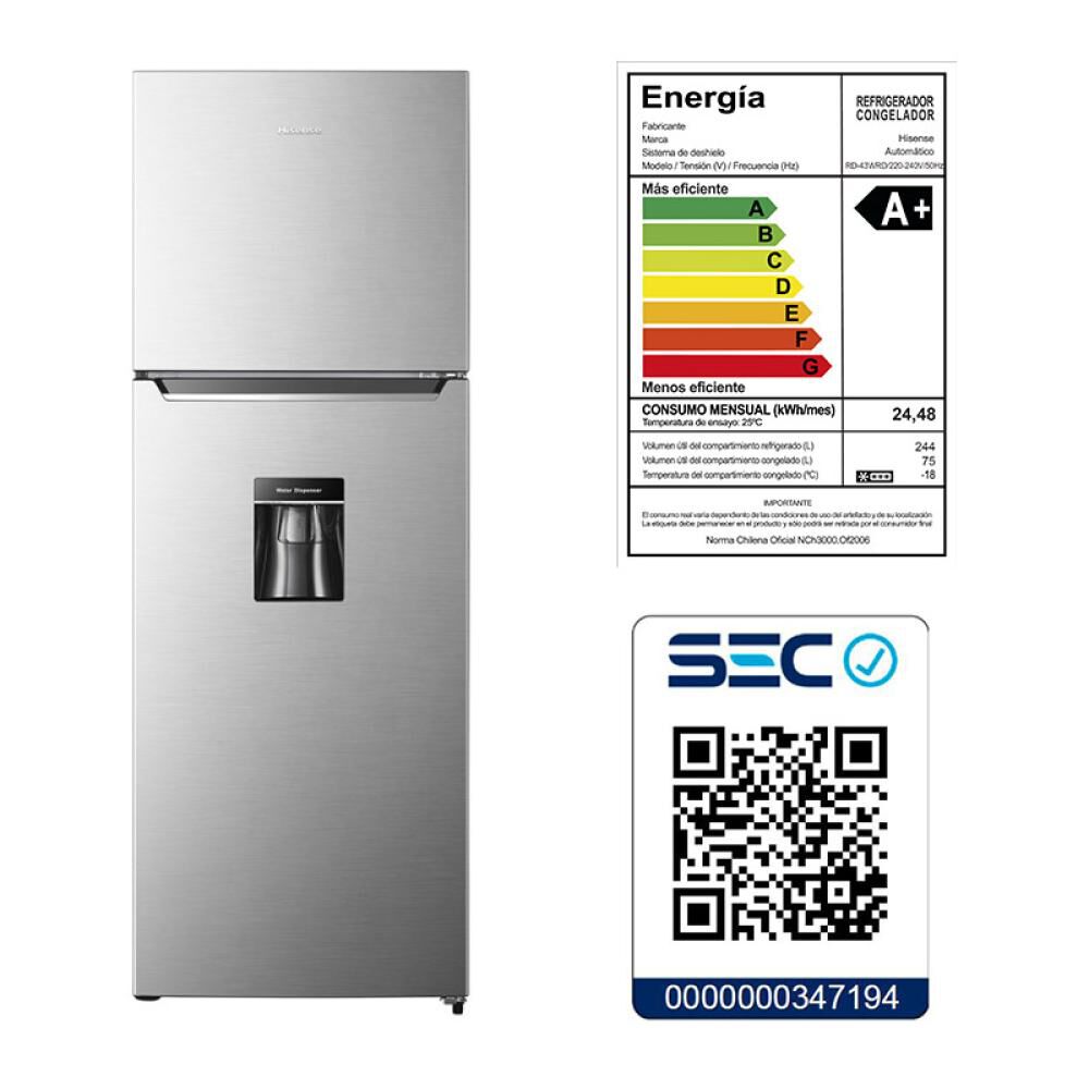 Refrigerador Top Freezer Hisense RD-43WRD / No Frost / 319 Litros / A+ image number 11.0